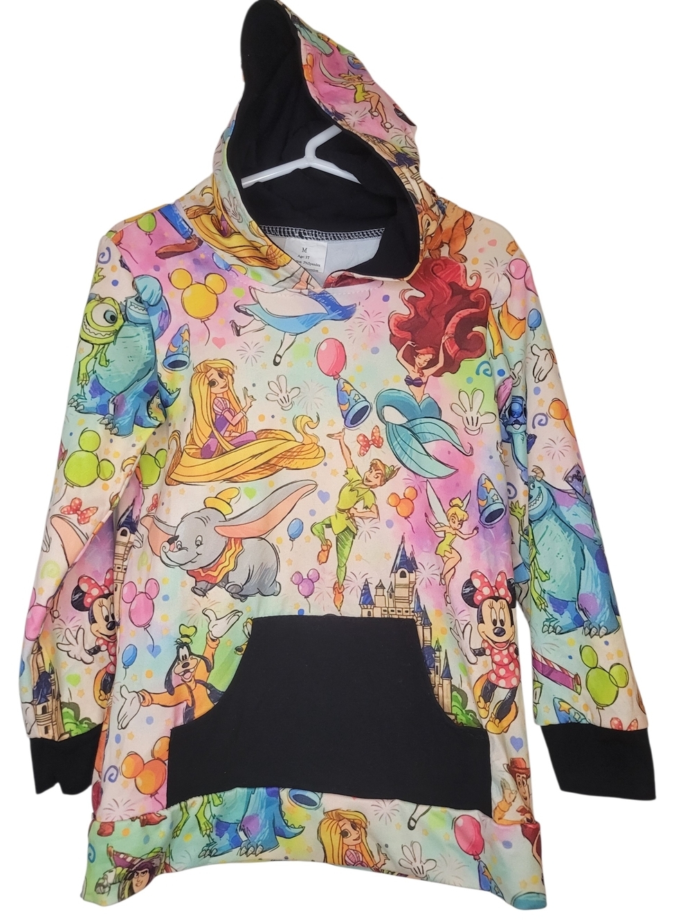 Boutique Multicolor Disney Themed Character Hoodie - Black Pocket
